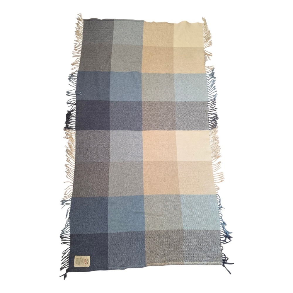 Avoca The Mill Wool Ireland Pastel Blue Checkered Plaid Preppy Cozy Scatf Wrap